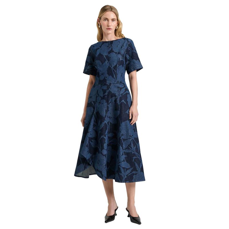 Veronika Maine Shadow Floral Denim Midi Dress image number 0